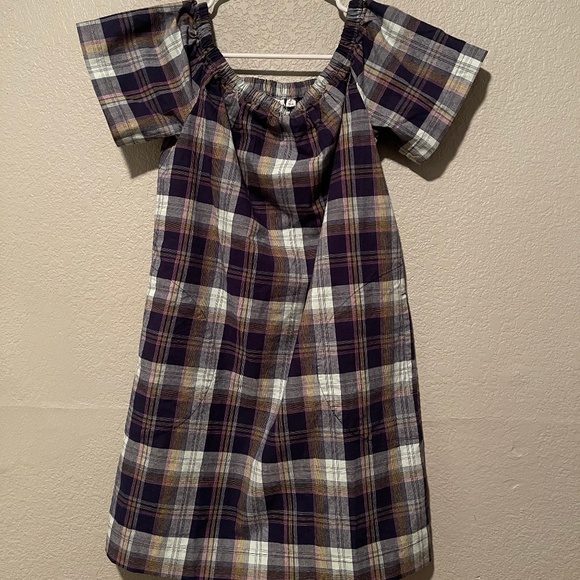 Gap off the shoulder plaid cotton shift dress - Picture 1 of 3